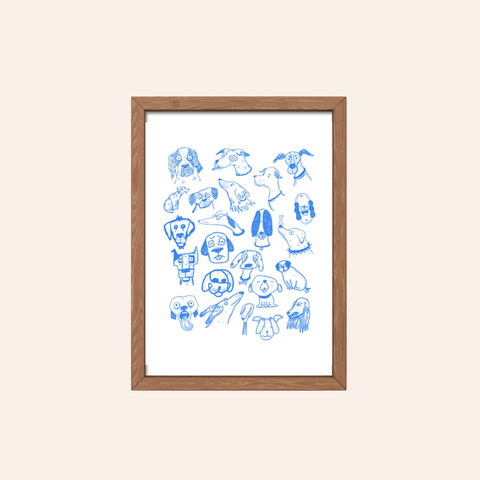 Blue Dogs Indigo Ink Art Print - Frankie Blue