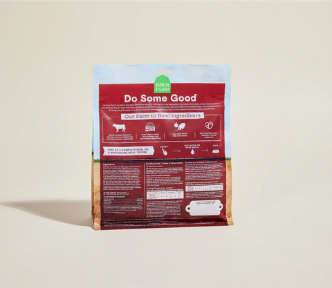 Dog food package with 'Do Some Good' label on a beige background