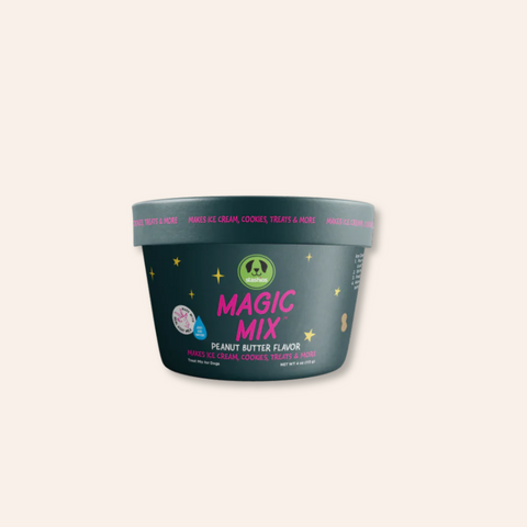 Pint of Magic Mix peanut butter flavor ice cream on a light gray background