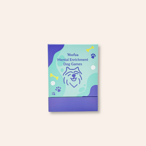 Packaging for Woofie Mental Enrichment Dog Games on a light beige background
