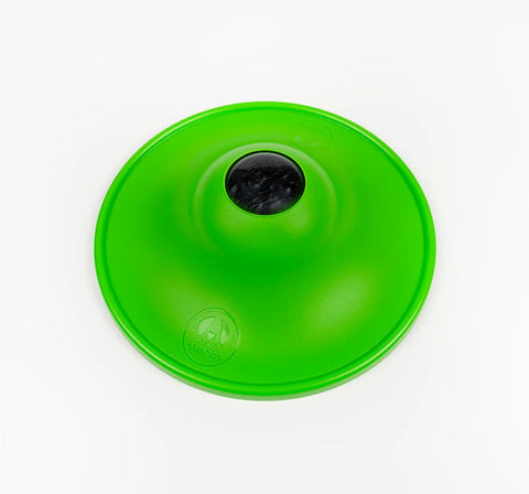 Green plastic cone-shaped object on a white background
