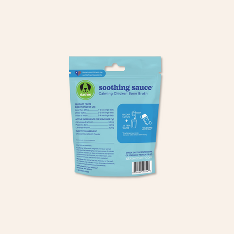 Package of 'soothing sauce' with blue label on a white background
