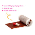 Roll of brown paper with a red and white pill on a white background, featuring text about high-quality ingredients and allergen-free nature.